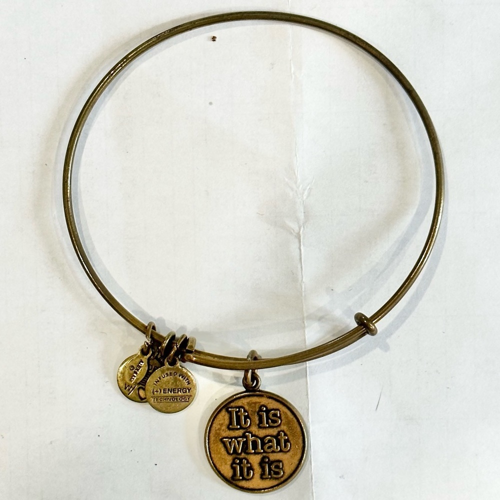 Alex and Ani gold bracelet charm bangle it is what it is saying spontaneity